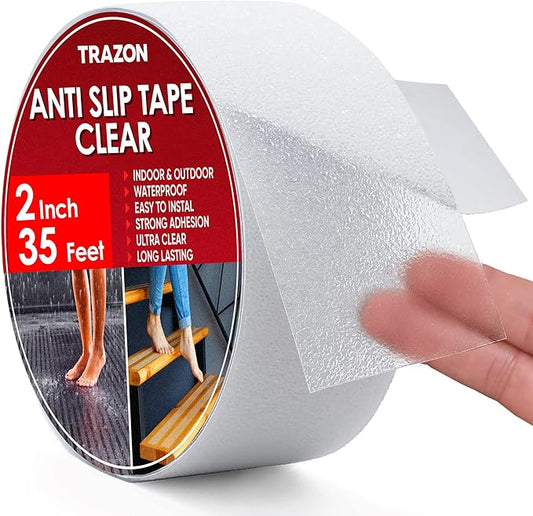 Grip Tape - Heavy Duty Anti Slip Tape Clear Outdoor/Indoor 2In*35Ft, Non Slip Roll/Stickers Easy to Cut Waterproof for Bathtub, Shower Floor, Pool, Stairs Safety Non Skid, Comfortable for Bare Foot