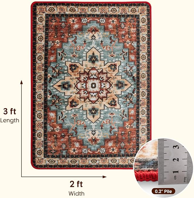 LBRO2M Rug for Entryway Indoor 2X3 Washable Rug Boho Design Door Carpet Throw Rugs for Kitchen Bathroom Non Slip Pet Friendly Area Rugs (2X3, Red)
