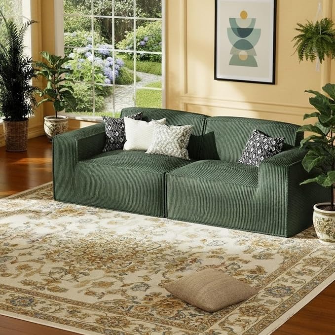 Marsail Modular Sectional Sofa, 80" I-Shaped Modular Sectional Couch with Deep Seat, Freely Combinable Sectional Cloud Sofa for Living Room, No Assembly, Plush Corduroy Fabric, Green