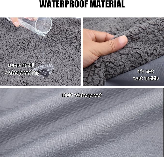 Dog Bed Covers, Waterproof, Soft Plush Replacement Washable Pet Bed Cover, Rectangular, Grey, XL, 44L x 32W x 6H inch, Multi-layered Construction with Plush Top, Filling, and Waterproof Layer