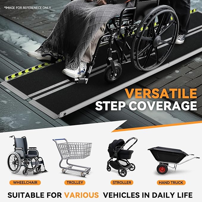 Auto Dynasty Wheelchair Ramp 10FT, Portable Folding Aluminum Wheel Chair Threshold Ramps for Home Steps Doorways, 800Lbs Capacity, 29Inch Width, Metallic/Black