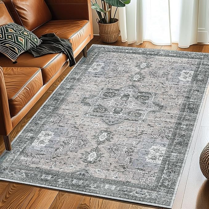 Muddy Mat짰 Blue Bell 2x10 Washable Area Rugs for Living Room, Bedroom & Dining Room ??Modern Soft Low Pile Non Slip Carpet ??Pet Friendly Waterproof Foldable Rugs for Home