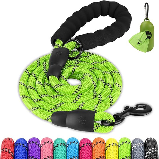 Joytale Dog Leash for Small Dogs, Heavy Duty Nylon Leashes with Comfortable Padded Handle and Highly Reflective Threads, Ideal for Walking and Training, Green, 6'횞3/8''