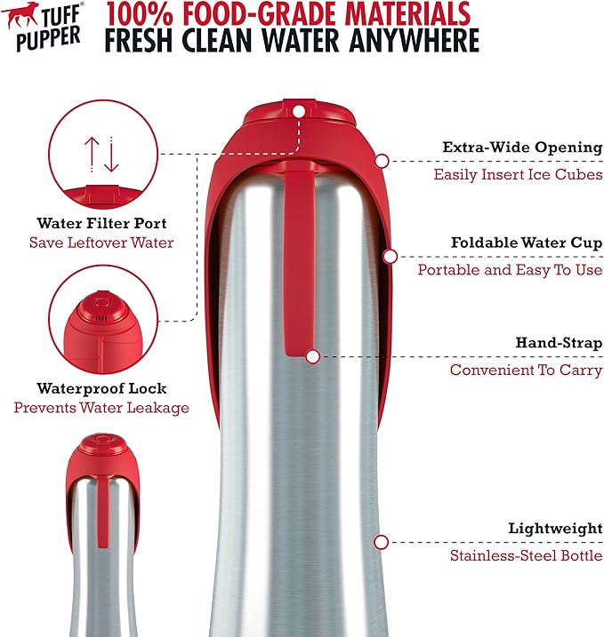 PupFlask Large Dog Water Bottle | 27 or 40 OZ Stainless Steel | Convenient Dog Drink Dispenser | Puppy Travel Water Bowl | Portable Pet Hydration Bottle | Leak Proof | Perfect Size For All Breeds