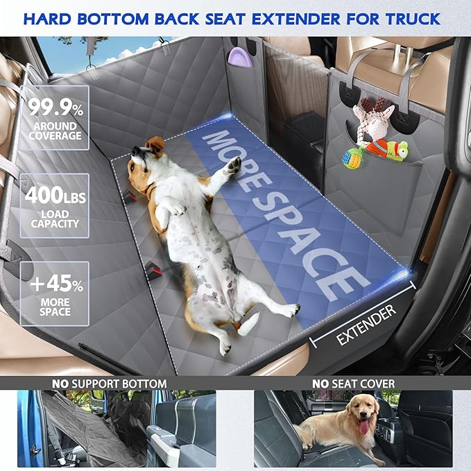 AIREDOULER Truck Dog Seat Cover Back Seat, Hard Bottom Dog Hammock for Car, Waterproof XL Large Soft Pet Extender Travel Bed Supports 400lbs, Durable Platform Protector Full Size Crew Cab Rear Seat