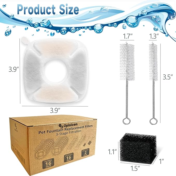 18 Pcs Cat Fountain Filters Replacement Compatible with VEKEN 95oz/2.8L, 67oz/2L, 135oz/4L Pet Fountain