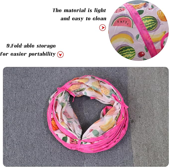 Andiker Cat Tunnel for Indoor Cats, 45" Long Rainbow Collapsible Kitten Tube with a Fun Ball and 2 Holes Cat Play Tunnel, Rabbit Tunnel for Kittens Exercising Hiding Training and Running (Pink)