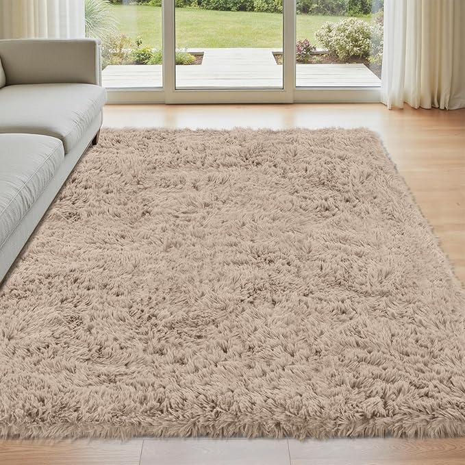 4x6 Area Rug for Living Room: Ultra Soft Fluffy Rug Modern Large Thicked Shag Rug for Bedroom Non Slip Indoor Fuzzy Carpets for Girls Kids Room Nursery Dorm Home Decor Camel