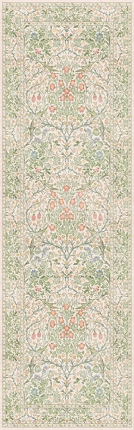 Vintage Beige Green 2'6" x 8' Runner Rug for Kitchen, Hallway, Bathroom, Entryway Indoor, Laundry Room, Washable Non Slip Rubber Backing Stain Resistant