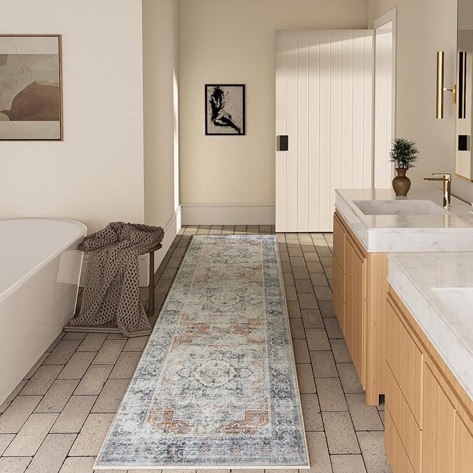 Runners for Hallway Kitchen Runner Rugs: 2'x 10' Washable Runner Rug Boho Non Slip Long Floor Rug with Rubber Backing Faux Wool Vintage Carpet Runners for Entryway Indoor Foyer Bedroom Living Room