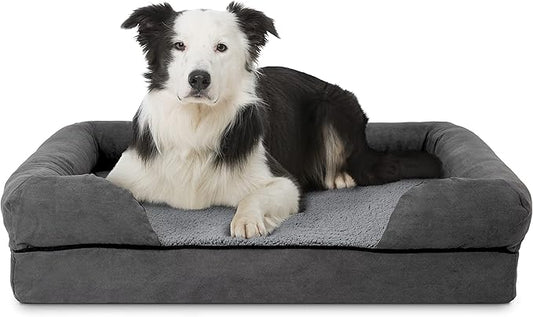 The Dog’s Bed Orthopedic Memory Foam Dog Bed with Bolsters, Plush Fabric, Grey Plush, L (No Logo)