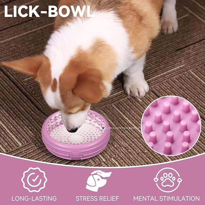 Dog Lick Bowl, Animire Freeze Lick Mat for Dogs, Non-Slip Slow Feeder Licking Bowl Enrichment Treat for Distraction Anxiety Relief, Food Grade Silicone, Dishwasher Safe(Pastel Purple,S)