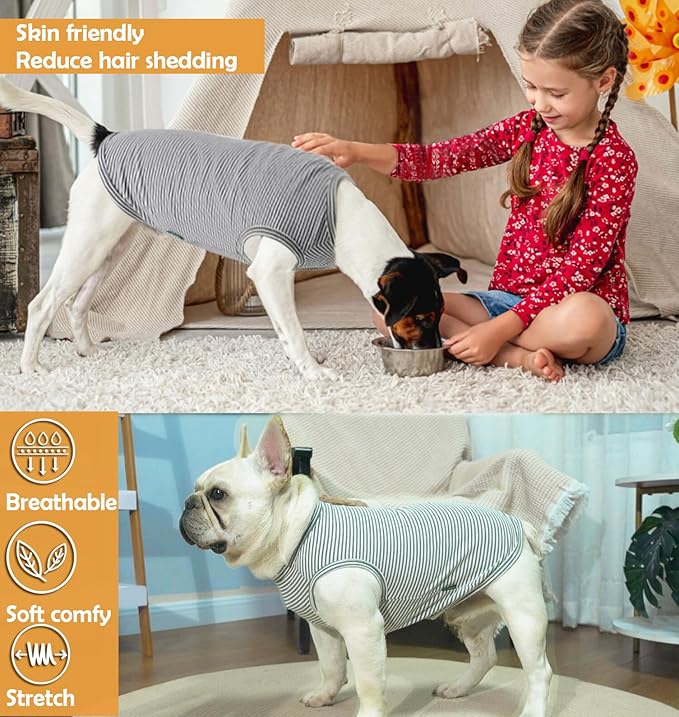 Dog Shirt,Combed Cotton T-Shirts,Soft Cool Boy Girl Tee for Large Dogs Bulldog,Grey Striped XL