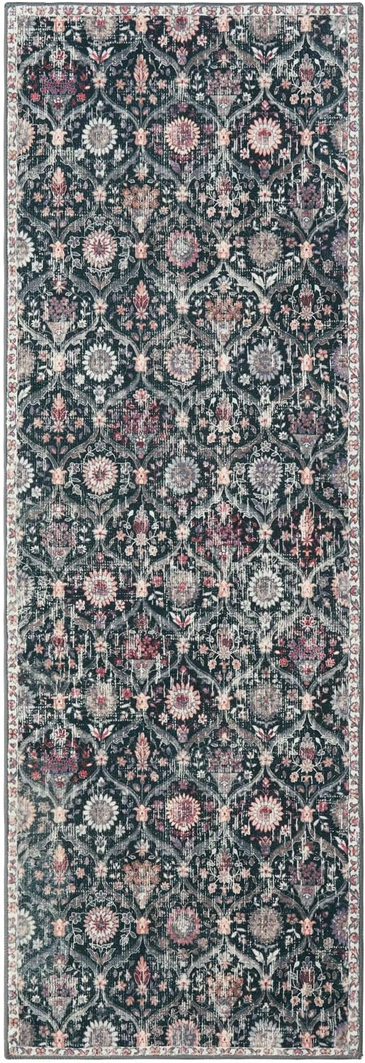 Lahome Black 2x6 Kitchen Runner Rug, Bathroom Rug Runners for hallways Non Slip Washable, Laundry Room Bedroom Long 24 x 72 Floor Carpet Runner Stain Fade Resistant,Boho Vintage Decor
