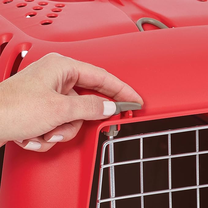 MidWest Homes for Pets Spree Travel Carrier ??Hard-Sided Dog & Cat Carrier, Small Pet Travel Crate with Handle, Ventilated Design, Easy Assembly, 19-Inch, Red