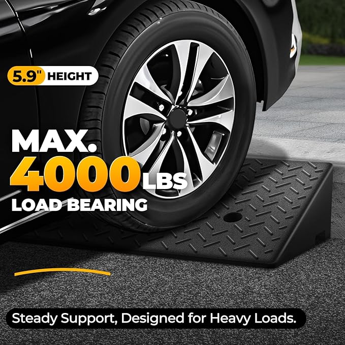 Auto Dynasty Rubber Curb Ramps, 5.9" Lift Height Curbside Driveway Ramp, 4410 LBS/2T Capacity Sidewalk Curb Ramp for Cars Trucks Bikes Motorcycles Wheelchairs (1 Pack)