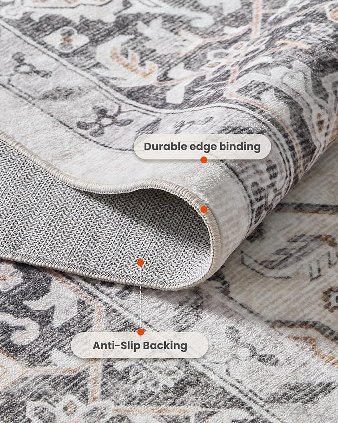 AMADA HOMEFURNISHING 6x9 Area Rugs, Blue Low-Profile Washable Rug with Non-Slip Backing & Durable Edge Binding, Vintage Rugs for Living Room, Bedroom, Dinning Room
