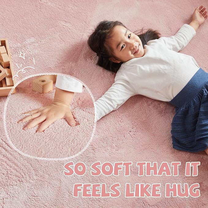 jinchan Solid Plush Runner Rug 2x5 Performance Shaggy Washable Hallway Rug Soft Modern Faux Wool Cozy Non Slip Carpet for Bedroom Laundry Room Living Room Kids Nursery Pink