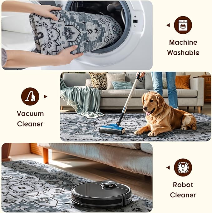 LBRO2M Boho 4X6 Rug Washable Rugs for Bedroom Non Slip Indoor Carpet, Soft Low Piles Rug Foldable Rugs for Living Room Pet Friendly Area Rugs Stain Resistant (4'X6' Dusty Blue)