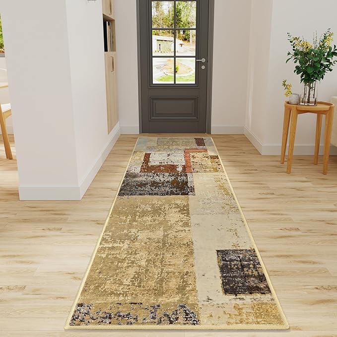 LOCHAS Washable Runner Rugs for Hallway, 2x6 Non Sip Soft Rug for Bedroom Entryway Kitchen Laundry Room, Long Abstract Carpet for Indoor Floor Bedside, Geometric Vintage Home Decor, Pet & kid Friendly