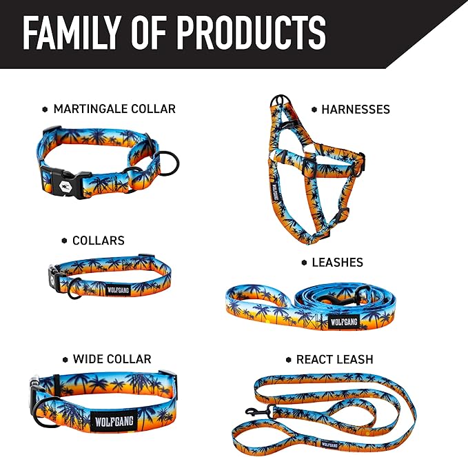 Wolfgang Heavy Duty, Adjustable Dog Collar with Quick Release Nylon Buckle for Walking & Training, SunsetPalms Print, Large