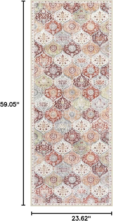 Lahome Moroccan Trellis Hallway Rug, 2x5 Washable Runner Rug Non Slip Kitchen Runners for Hallways, Ultra-Thin Vintage Carpet for Bedroom Bathroom Entryway, Orange/Terracotta