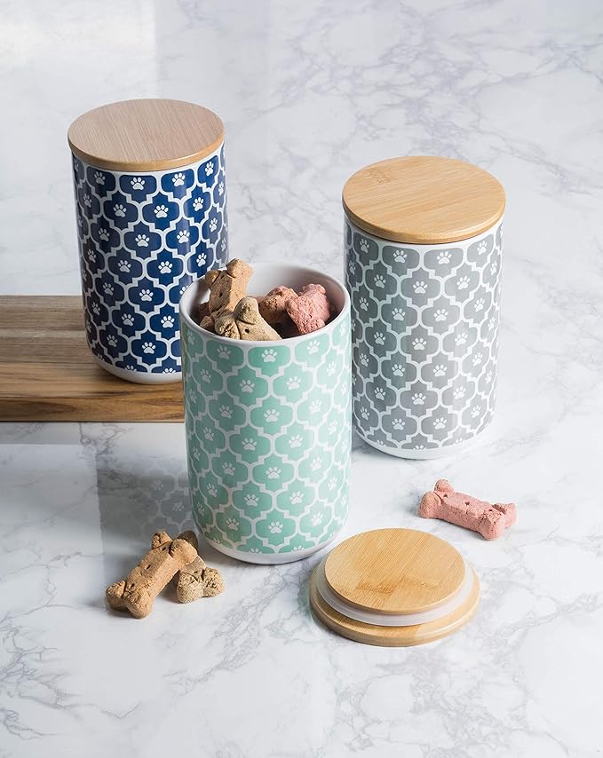 Bone Dry Lattice Pet Treat Jar with Bamboo Lid, Dishwasher Safe, Canister, 4x6.5, Aqua (Pack of 6)