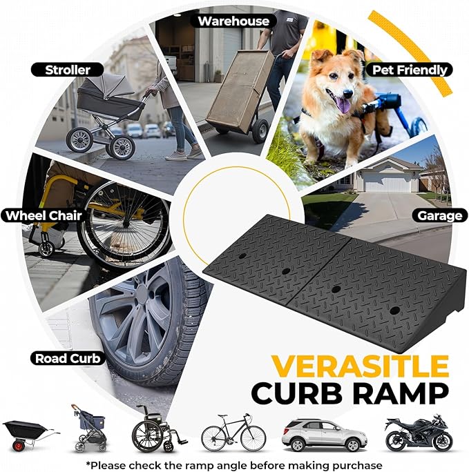Auto Dynasty Rubber Curb Ramps, 5.9" Lift Height Curbside Driveway Ramp, 4410 LBS/2T Capacity Sidewalk Curb Ramp for Cars Trucks Bikes Motorcycles Wheelchairs, 2 Pack