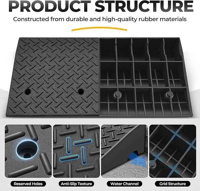 Auto Dynasty Rubber Curb Ramps, 7" Lift Height Curbside Driveway Ramp, 4410 LBS/2T Capacity Sidewalk Curb Ramp for Cars Trucks Bikes Motorcycles Wheelchairs, 2 Pack