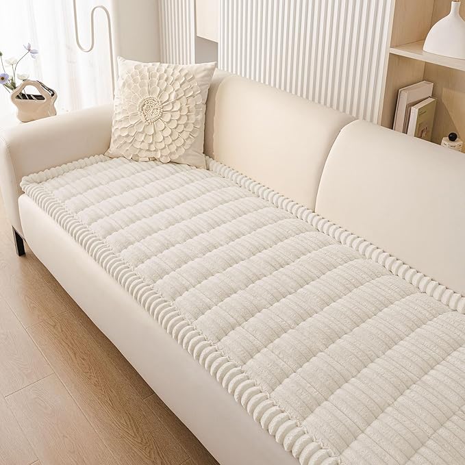 Smiry Couch Cover for Dogs Washable, Non Slip Fuzzy Pet Couch Covers for 3 Cushion Sofa Pet Friendly, Thick Soft Sofa Slipcovers Cushion Protector (White, 27.6" x 47")