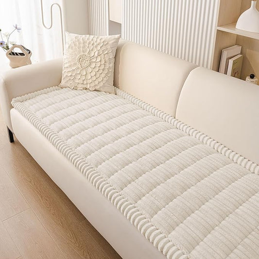 Smiry Couch Cover for Dogs Washable, Non Slip Fuzzy Pet Couch Covers for 3 Cushion Sofa Pet Friendly, Thick Soft Sofa Slipcovers Cushion Protector (White, 27.6" x 47")