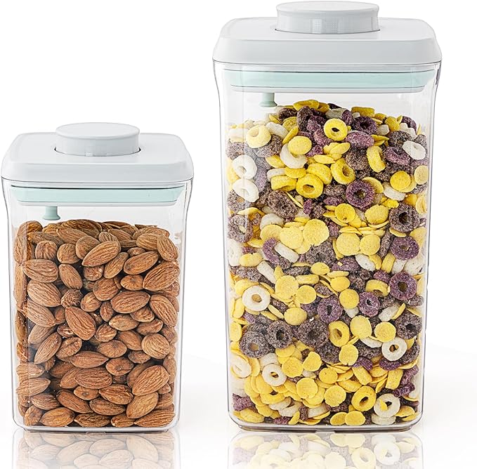Pop Airtight Containers for Food Storage, Leakproof Air Tight Containers Pantry Storage Containers with Lids - Set of 2 (2.0Qt&0.9Qt)