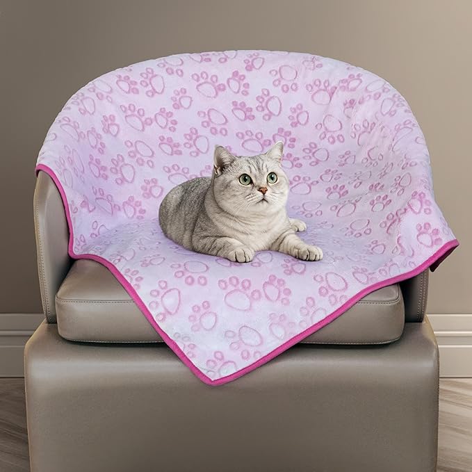 Pink Cat Blanket for Kitten Beds, Flannel Pink Stuff Cute Paw Print, 24 * 32 inches Dog Girls Blanket, Puppy Ragdoll Kitten Necessities
