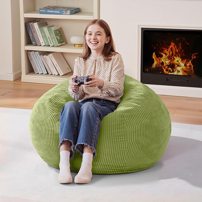 Homguava 2.5FT Bean Bag Chair,Teardrop Bean Bags Small Beanbag Chair with Memory Foam Filled and Ultra Soft Corduroy Cover for Living Room, Bedroom(Green)