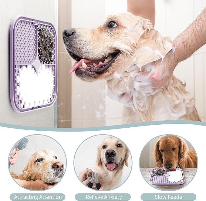 Coomazy Lick Mat for Dog and Cat, Slow Feeder & Non-Slip Design, Boredom and Anxiety Reducer, Suitable for Food, Treats, Yogurt, Peanut Butter and Liver Paste, Non-Toxic, Blue & Purple