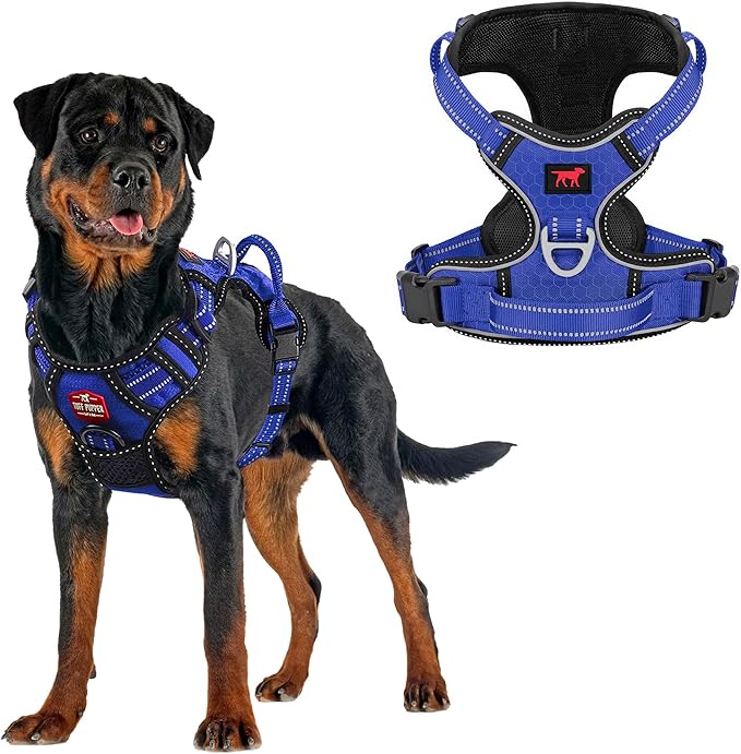 Tuff Pupper No Pull Easy Walk Dog Harness | Heavy Duty Pet Vest | Front & Back Leash Clips | Strong Safety Handle | Reflective Anti Pull Vest | Comfortable Padded Escape Proof Harness (X-Large, Blue)
