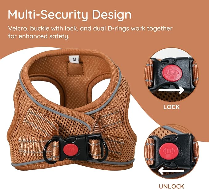 BELLA & PAL Step in Vest Harness for Small and Medium Dogs, No Pull Small Dog Harness with Leash Set, Comfortable Air Mesh Dog Vest Harness with Reflective Strip (Mokka, XXS)