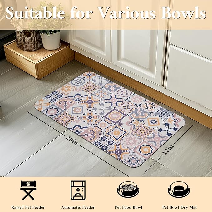 Dog Food Mat for Floors Waterproof Quick Dry Pet Placemat Cat Feeding Bowls Mats for Food and Water, Eco-Friendly Dog Accessories Diatomite Pets Supplies 12" X 20"