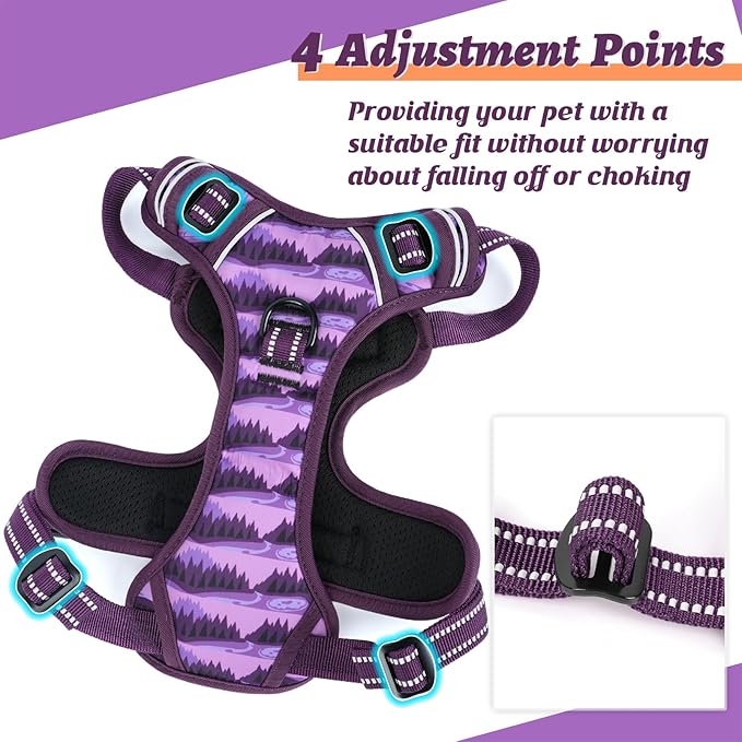 HEELE Dog Harness, No Pull Adjustable Padded Reflective Harness for Small Medium Large Dogs with Handle for Walking Training, Moon Night, M