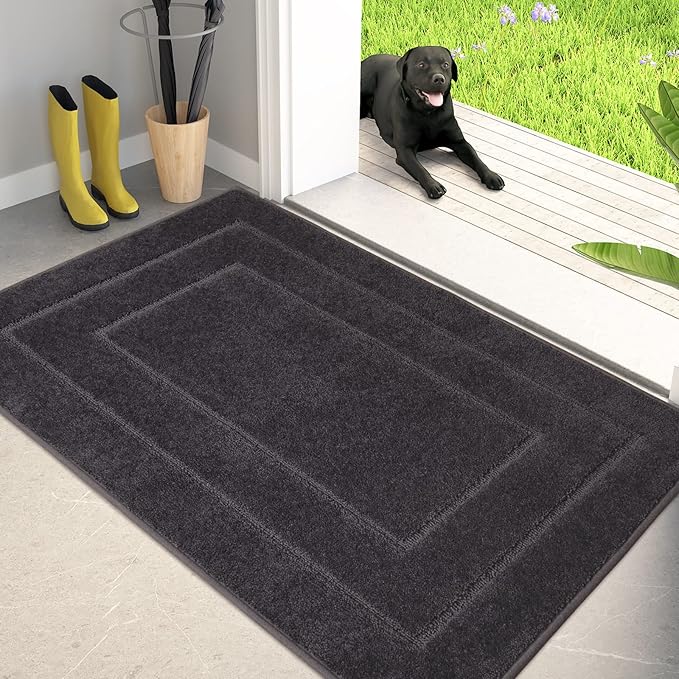 PURRUGS Dirt Trapping Door Mat 32" x 47", Non-Slip/Skid Machine Washable Entryway Rug, Dog Doormat, Super Absorbent Welcome Mat for Muddy Wet Shoes and Paws, Charcoal