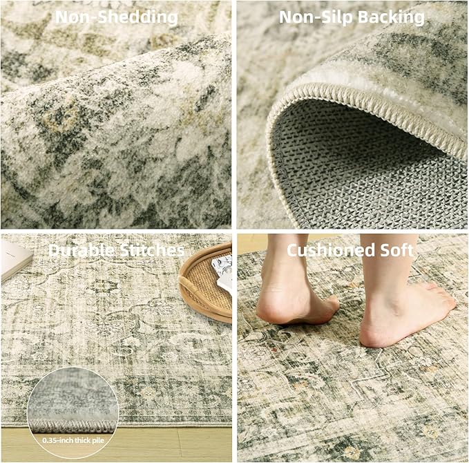 Runners for Hallways Kitchen Runner Rugs: 2'x 10' Washable Runner Rug Boho Non Slip Long Floor Rug with Rubber Backing Faux Wool Vintage Carpet Runners for Entryway Indoor Foyer Bedroom Living Room