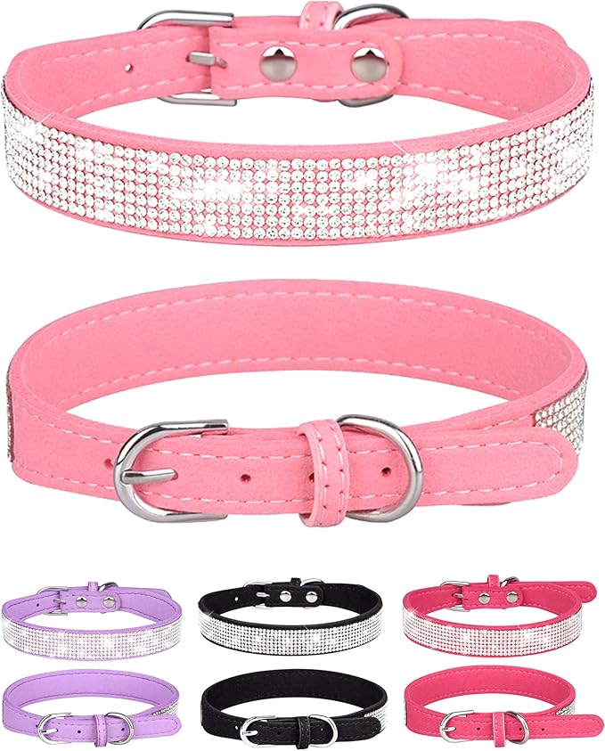 Bling Dog Collar for Small Medium Large Dogs, Rhinestone Dog Collars for Girl and boy Dog, Diamond Puppy Collars, Adjustable Leather Suede SOFE Cat Collar (XS(8.2"-10.6"/21CM-27CM), Pink1)