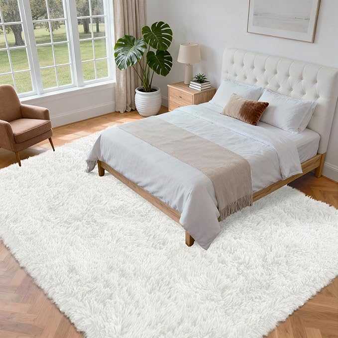 5x7 Area Rug for Living Room: Ultra Soft Fluffy Rug Modern Large Thicked Shag Rug for Bedroom Non Slip Indoor Fuzzy Carpets for Girls Kids Room Nursery Dorm Home Decor White