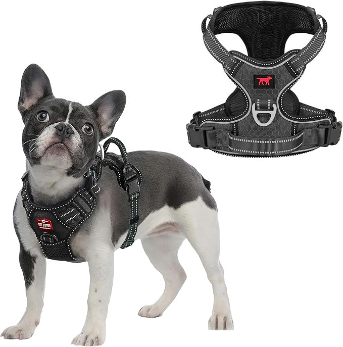 Tuff Pupper No Pull Easy Walk Dog Harness | Heavy Duty Pet Vest | Front & Back Leash Clips | Strong Safety Handle | Reflective Anti Pull Vest | Comfortable Padded Escape Proof Harness (Medium, Black)