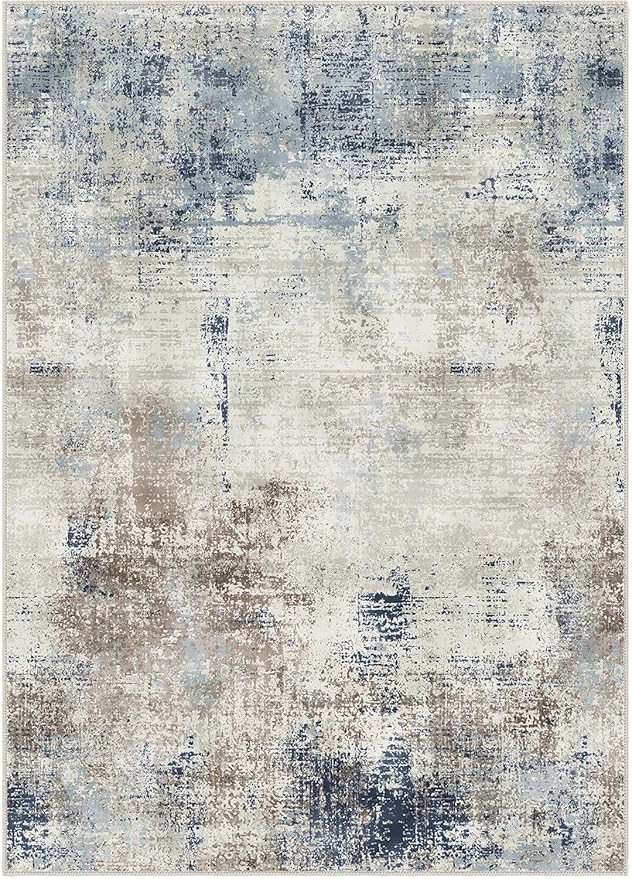 Area Rugs 3x5 Machine Washable Rug for Bedroom Living Room, Large Modern Abstract for Dining Room, Indoor Low Pile Carpet Soft Rugs with Non Slip Rubber Backing, Abstract Blue Gray