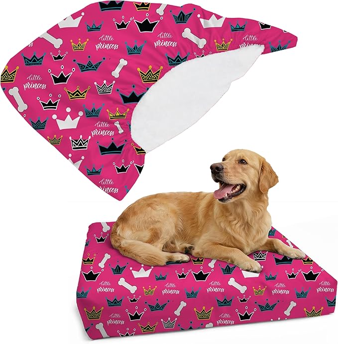 DUKE&LEFTY Furever Pet Dog Bed Slipcover-Stretch Soft Petbed Cover-Universal-Easy to Remove (Zipper Free)-Princess/Medium