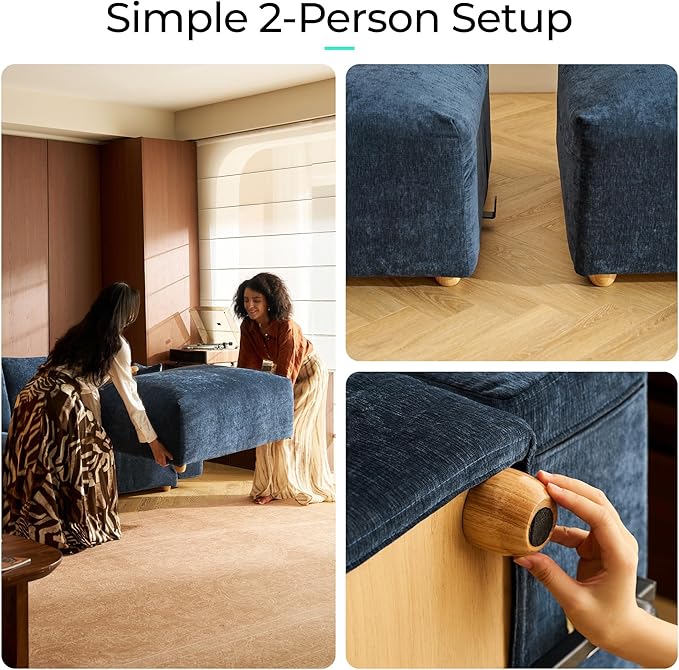 LINSY HOME Cloud Couch Sectional, Modular Sofa Sectionals for Living Room Bedroom, 91" U Shape Love Seat Couch with Ottoman, 2 Seater Deep Seat Cozy Couch Luxury Chenille Sofas, Blue