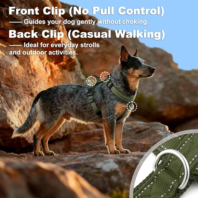 No Pull Dog Harness with Handle, Soft Mesh Padded Adjustable for Small Medium Large Dogs | Reflective Easy Walk Harness with Front Clip for Training, Running & Outdoor (Ranger Green, M)