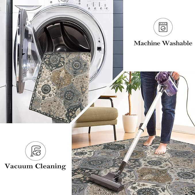 Lahome Moroccan Trellis Small Area Rug, 2x4 Rugs for Entryway Non-Slip Vintage Ultra-Thin Washable Indoor Door Mat Distressed Throw Carpet for Bathroom Kitchen Bedroom, Grey