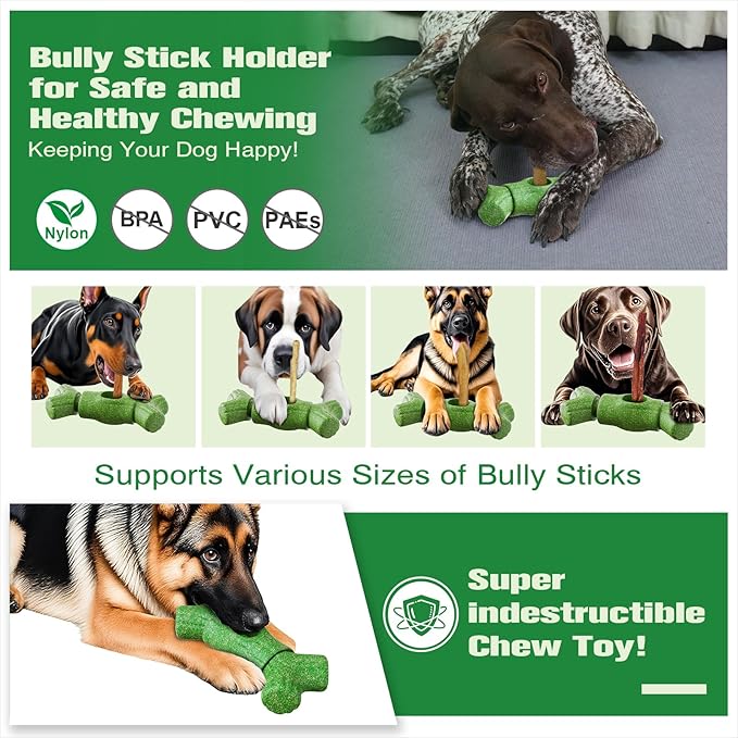 KADTC 2 in 1 Extra Extra-Large Size Durable Dog Bully Stick Holder and Indestructible Bone Chew Toy for Large Aggressive Chewers Breed Dogs